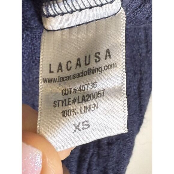 LACAUSA Rainbow Jumpsuit Velvet 100% Linen Navy Blue Size XS - Picture 6 of 6